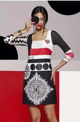 

Spanish Desigu European Spring and Autumn Female Abstract Printed Dresses