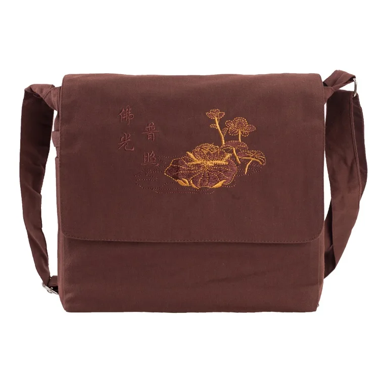 

Buddhism Supply Canvas Shoulder Bag Handbag Sachet Buddhist Pocket 30x28cm Yellow Coffee