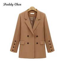 Daddy Chen, весенний Блейзер, женский, элегантный, модный, женский, двубортный, Блейзер, пальто, отложной воротник, хлопок, смесь, Vadim Feminina