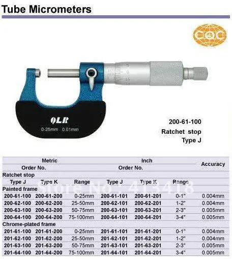 

Tube Micrometers. digital round head wall thickness Micrometer gauge 0-1" . Type J 1" outside micrometer
