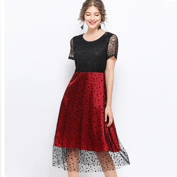 

2019 Summer long Dress female plus size Elegant longos Vestidos lace mesh patchwork contrast color Casual beach dresses L-XXXXXL