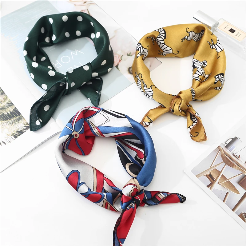 New Square Scarf Hair Tie Band For Business Party Women Elegant Small Vintage Skinny Retro Head Neck Silk Satin Scarf