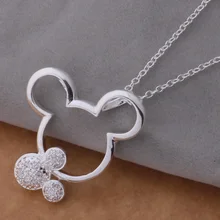 fashion silver Mouse pendant necklace with crystal cute birthday gift for girls classic jewelry factory price