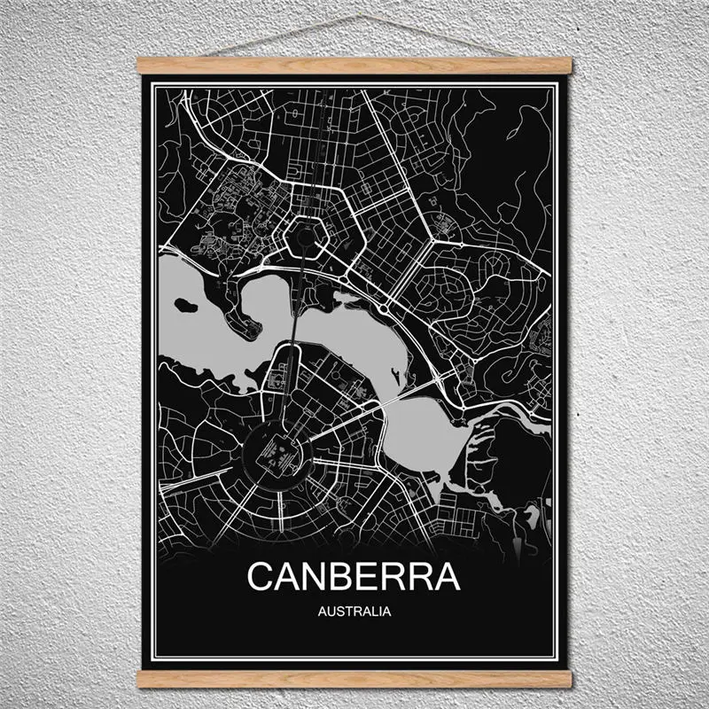 With Frame CANBERRA World City map Modern poster Canvas Abstract print
