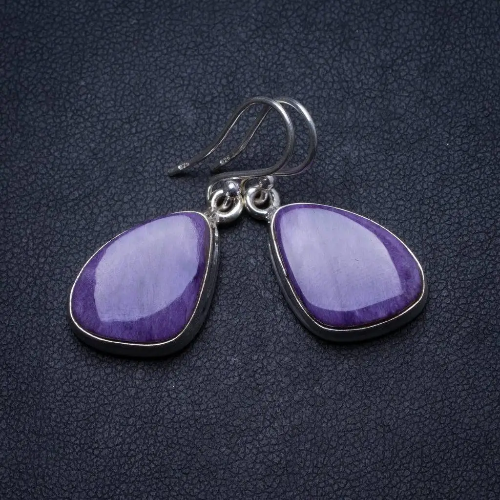 

Natural Charoite Handmade Unique 925 Sterling Silver Earrings 1.5" X3305