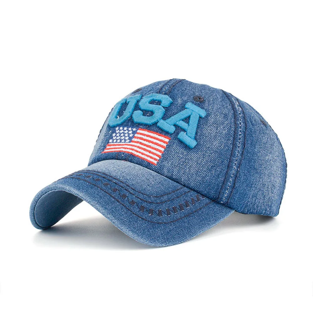 

Denim Rhinestone Baseball Cap Women Men USA Snapback Hip Hop Flat Hat Unisex Casual Adjustable USA flag cowboy baseball cap hat