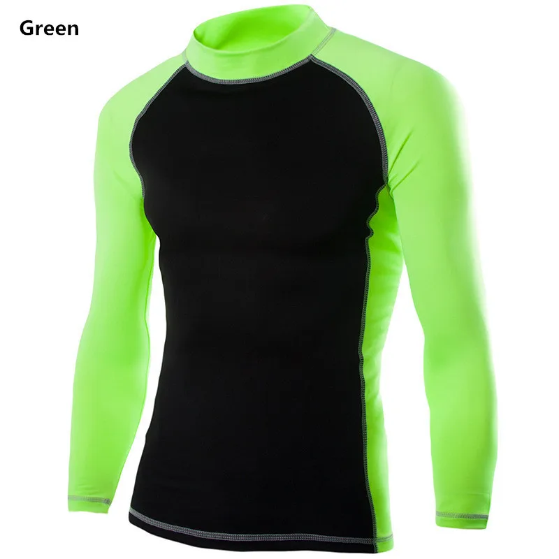 Мужская компрессионная рубашка с длинным рукавом, Спортивная Базовая Мужская эластичная быстросохнущая одежда, одежда для велоспорта и бега, размер M-XXXXL - Цвет: Зеленый