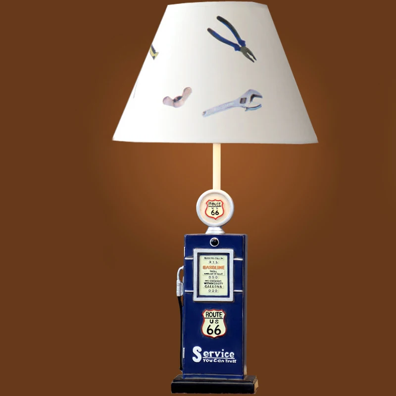 

New Arrival Modern Creative Tanker Modeling Table Lamp Linen Shade With Pattern Resin Engraving Lamp Body Desk Light49x27.5x10cm