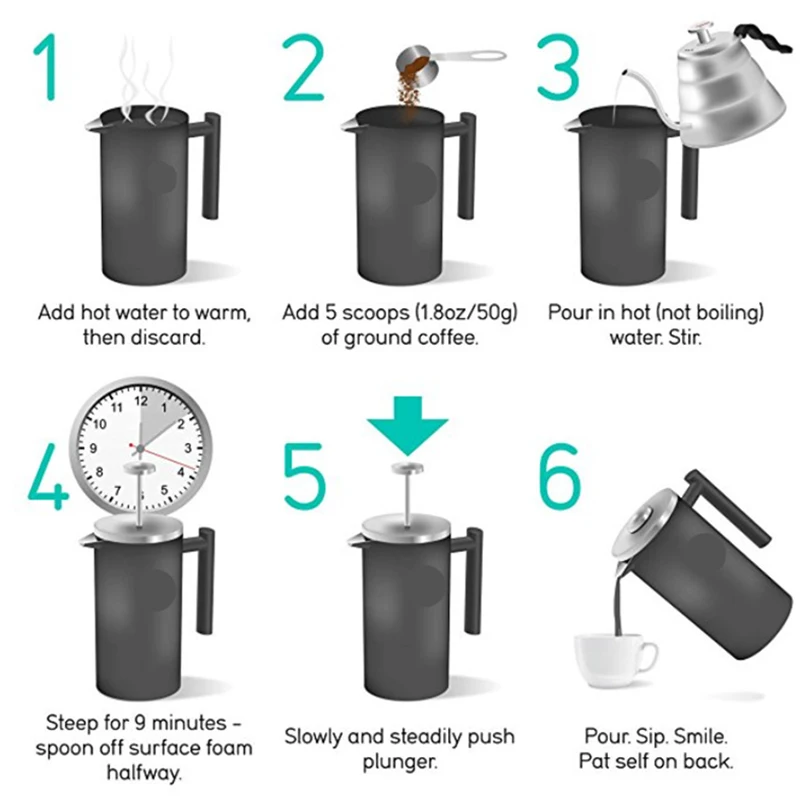 French Press Double-Wall Stainless Steel Mirror Finish CoffeeTea Maker Double-Screen System 100% No Coffee Grounds Guarantee, Stainless Steel, Rust-Free Dishwasher Safe Biolomix (11)