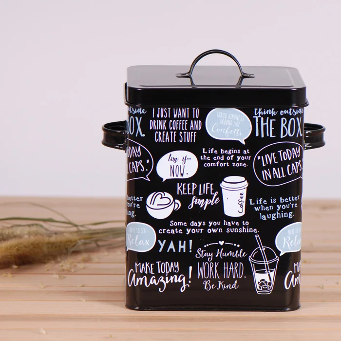 

1Pcs Full Print Food Storage Box Iron Debris Snacks Snacks Storage Covered Metal Lovely Household Living Kitchen Barrels Handle