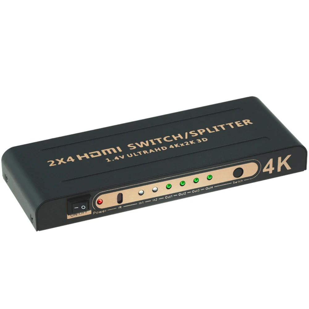 EMK 4Kx2K 2 in 4 Out 2x4 HDMI Switcher Splitter 2 input 4 output HDMI Splitter with IR Remote Control DC5V Power