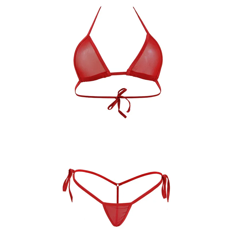 Сексуальное экзотическое мини-бикини, бандаж, треугольный купальник, купальный костюм, сетчатый Прозрачный Женский эротический комплект нижнего белья