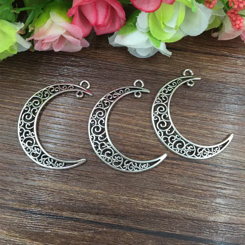 

5pcs Jewelry Findings,Charms,Pendants,Tibetan Silver Hollow Charms Moon Pendants