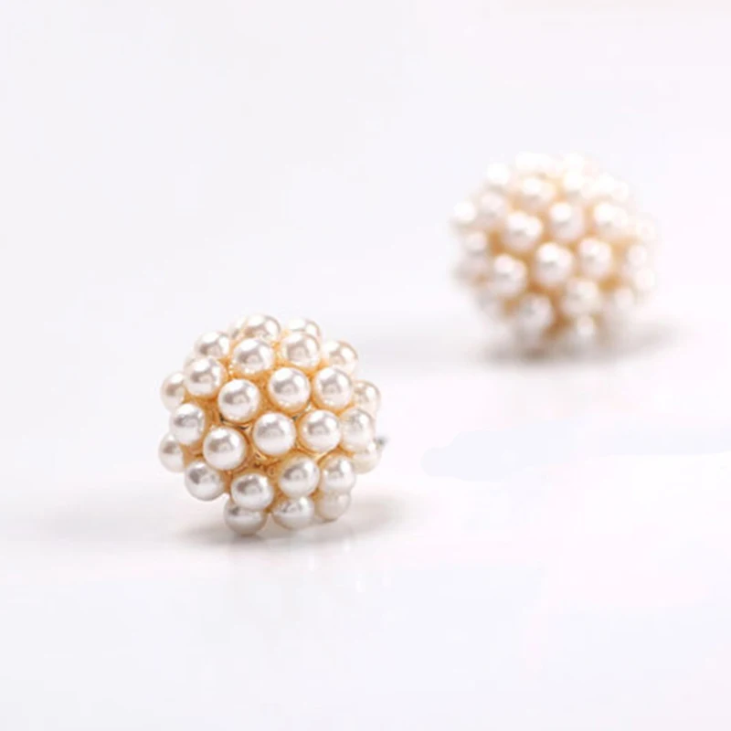 2017 New High Quality Fashion Trendy Double Sides Pearl Earring Two Ball Stud Earrings For Girls