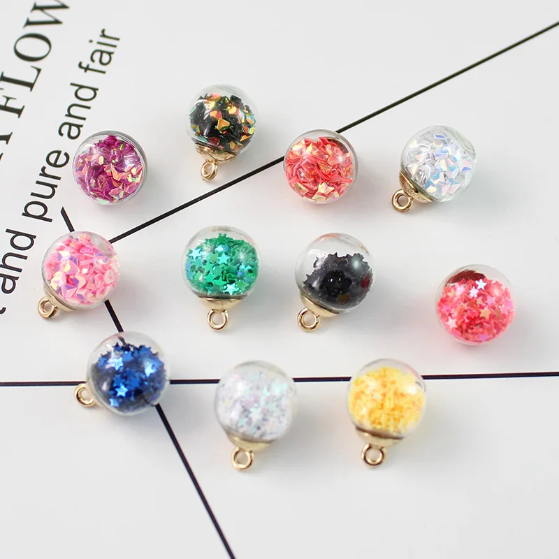 

15pcs Sequins Glass Globe Charm Pendant 16MM Round Crystal Ball Charm Glitter Findings diy Bubble Earring Jewelry