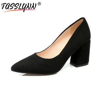 

TASSLYNN 2019 Women Pumps Office Ladies Hoof High Heels Flock Pointed Toe Shoes Spring Autumn Elegant Ladies Shoes Size 34-43