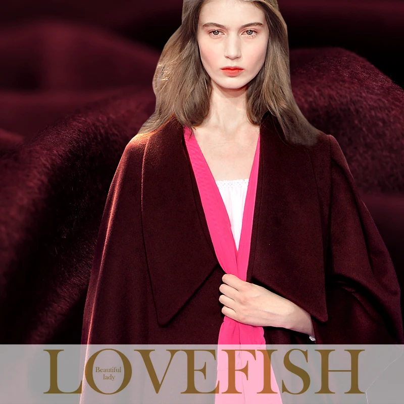 

153CM Wide Thin Wool and Cashmere Wine Red Coat Overcoat Fabric for Autumn and Winter