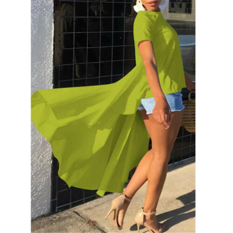  New Women's Casual Loose Short Sleeve Tunic Top Long Tail Shirt Blouse Plus Size