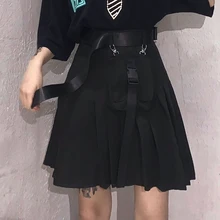 Черный карманов юбки в стиле пэтчворк Для женщин s harajuku стиль Женская одежда ins высокой талией Slim fit модная плиссированная юбка Hipster