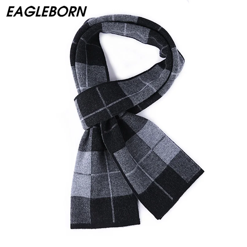 Eagleborn овечья шерсть Клетчатый мужской шарф мужские роскошные брендовые зимние шерстяные шарфы осень-зима для мужчин