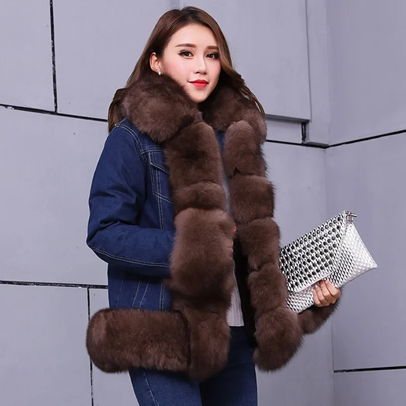 Jeans Courtes Vestes Épais Parkas Réel Fourrure Casual Veste Femelle Femmes Doublure De color Vintage Hiver Amovible 3 Manteau color Parka Renard Color Denim 1 2 rfwqrYXx
