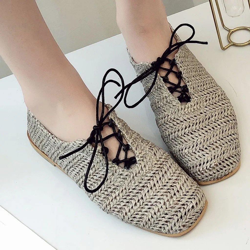 

Women Muller Shoes Lazy Square Head Woven Shoes Casual Flat Shoes Sandals Shoes zapatos de mujer обувь женская sapato feminino