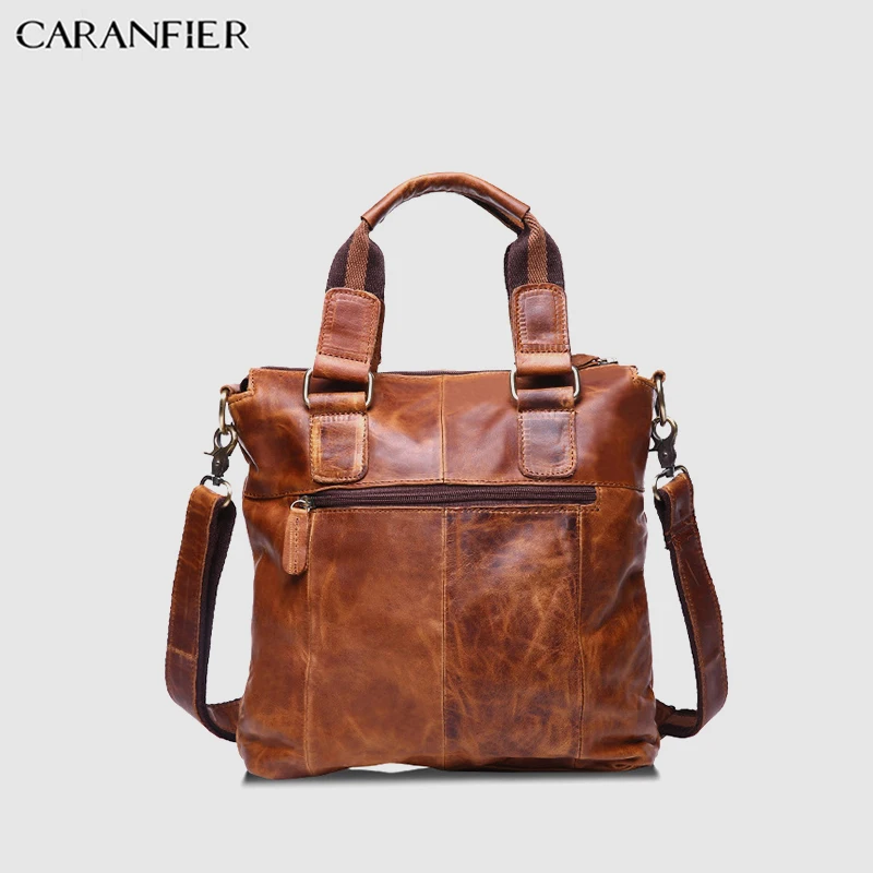 CARANFIER мужской портфель Crazy Horse винтажная сумка мессенджер из яловой кожи деловая