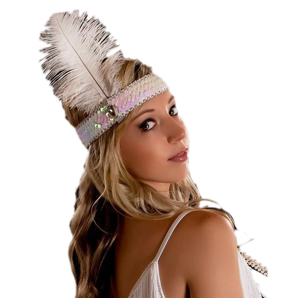 Girls Elastic Band Stain Headband With Feather Beach Festival Party Wedding 