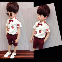 Новинка года, модная летняя одежда для маленьких мальчиков детская рубашка с короткими рукавами и принтом для мальчиков детская рубашка+ галстук, roupas infantis menino