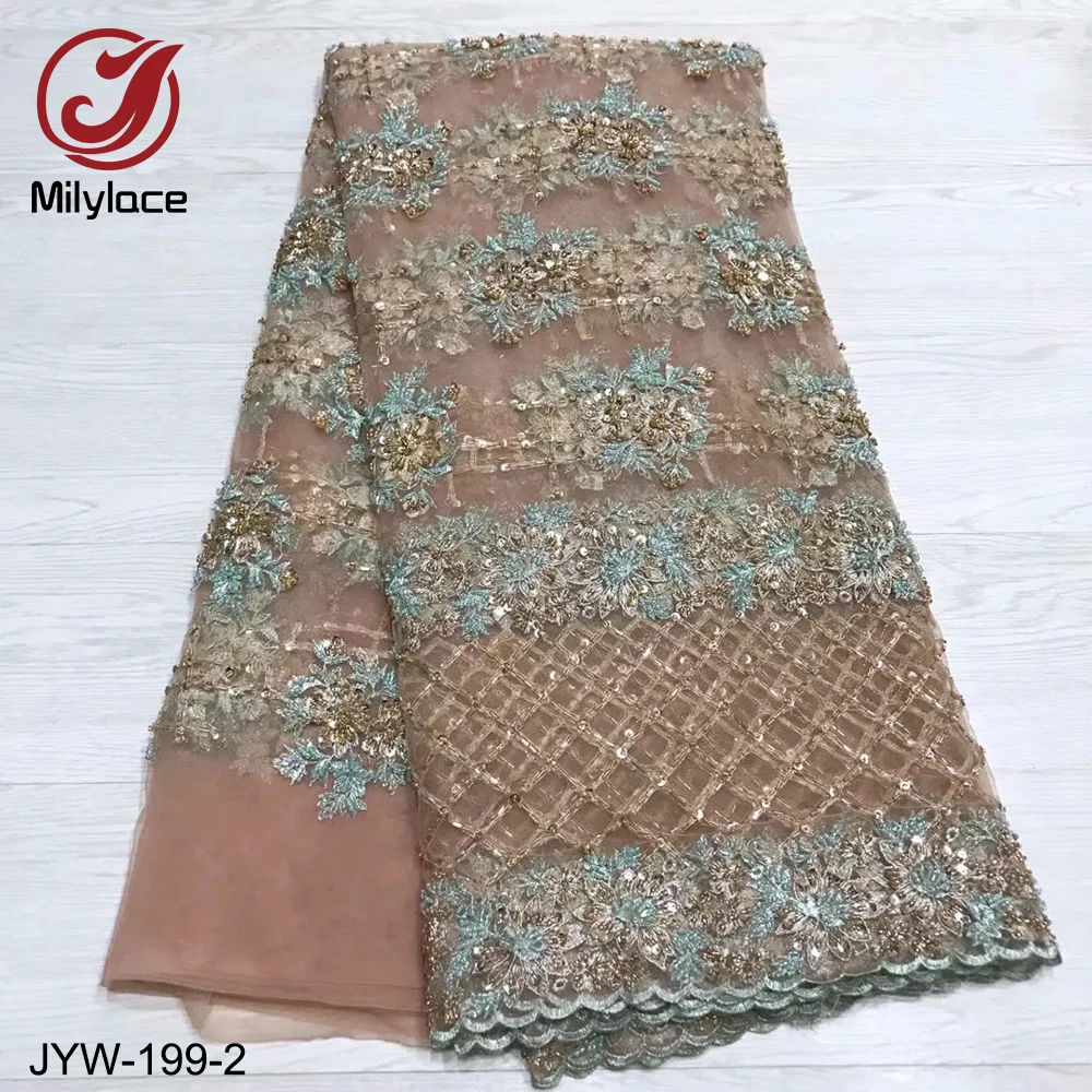 High class Wedding Laces Fabrics French Lace Fabric Beaded Lace Fabric 5 Yards Per Lot JYW-199