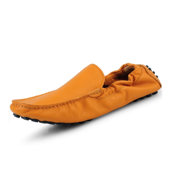 QFFAZ/Новинка; Высококачественная Мужская обувь; поступление; мужская повседневная обувь из натуральной кожи; модные Лоферы без застежки для вождения; мужская обувь на плоской подошве - Цвет: Yellow
