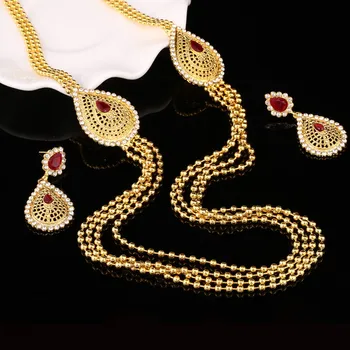 

Hot Selling Summer Jewelry Set Shinning Ethnic Style Multi Chain Collar Necklace Earrings Set Alloy Graceful Lady Jewelry