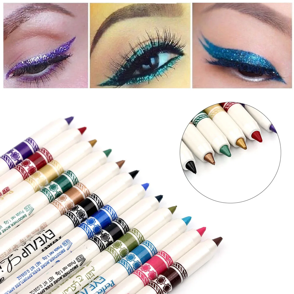 12 шт./компл. красочная подводка для глаз Pen Eye Shadow Pen Макияж отличаются Цвет карандаш для глаз световой Водонепроницаемый белый ручка Полюс TSLM2