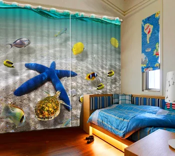 

The beach sea star 3D Photo Printing Blackout Curtains For Living room Bedding room Hotel Drapes Cortinas