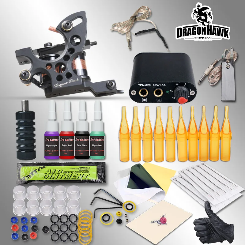 Complete Tattoo Kits 8 Wrap Coils Guns Machine 1/6oz Black Tattoo Ink Sets Power Supply Disposable Needle Free Shipping tattoo kit completed tattoo kits 8 wrap coils guns machine 4 color tattoo ink sets power supply disposable needle