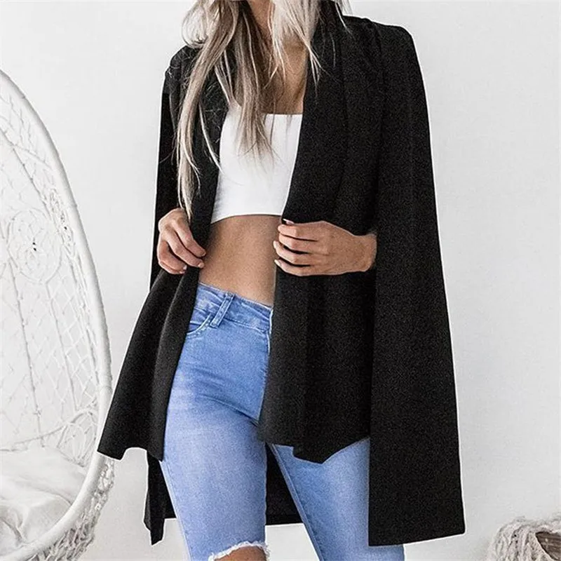 

Fashion Women Long Poncho Sleeveless Open Stitch V-Neck Cape Coat Jacket Suit Shawl Plus Cloak Cardigan Casual Outwear Hot Sale