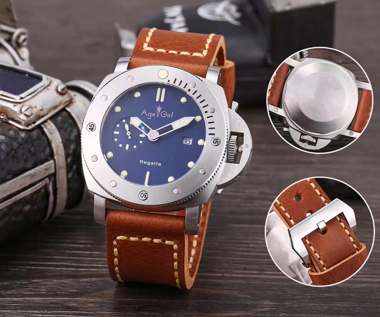 

Luxury Brand New Men Automatic Mechanical Sapphire Stainless Steel Full Silver Black Leather Watch Luminous LE Manual 47mm AAA+