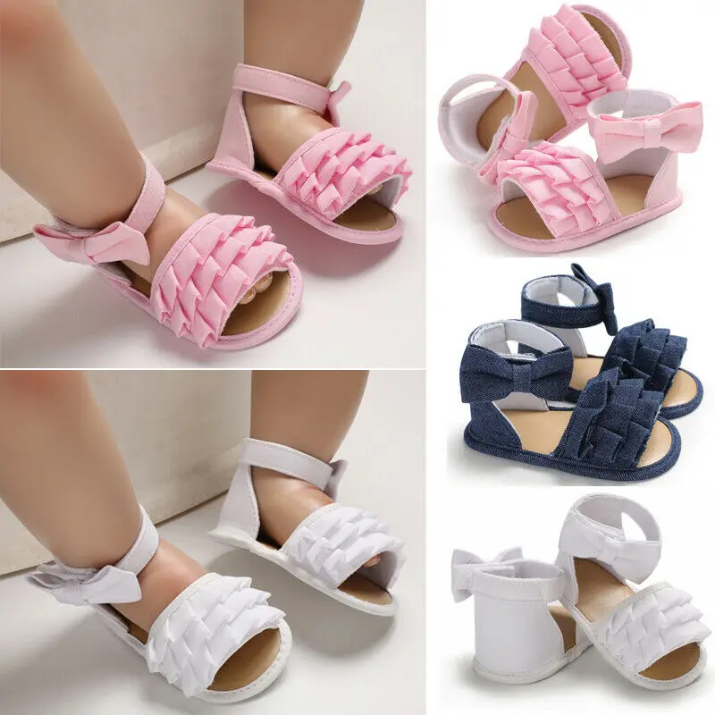 

Newborn Kid Baby Girl Cute Flower Sandals Casual Crib Shoes First Prewalker Ruffle Shoes Solid Fashion Baby