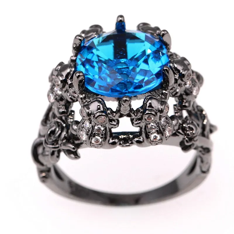 

new women men personality jewelry frog 925 silver ring blue crystal black gold zircon ring anniversary prom give women men gift
