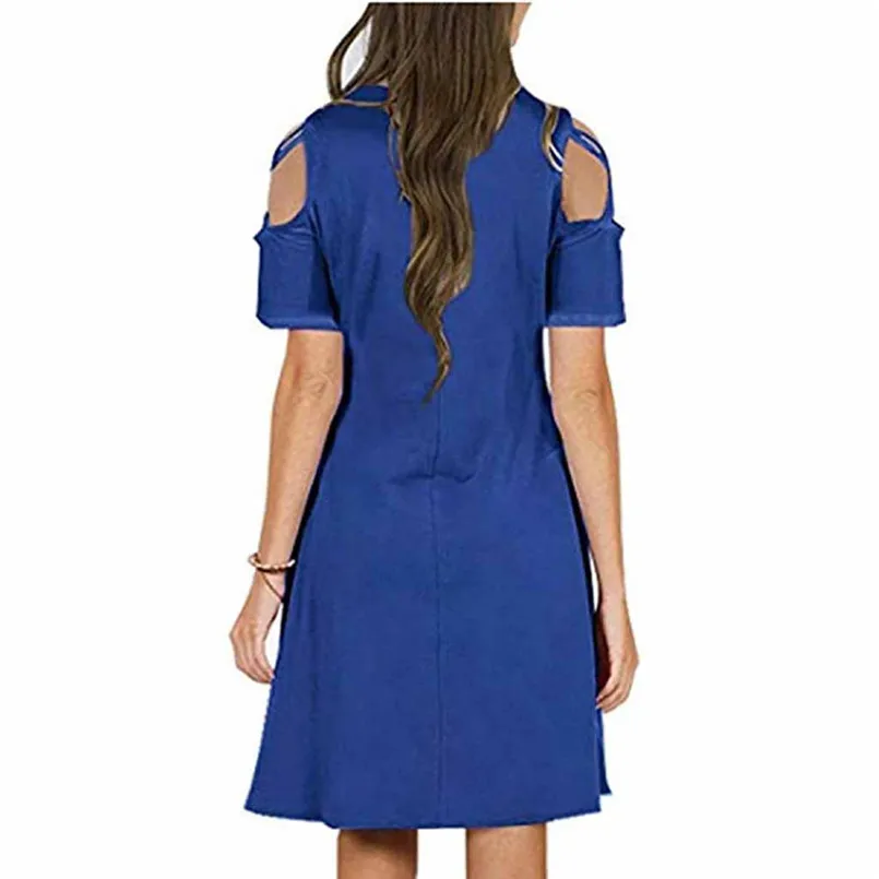 New Fashion Women Summer Cross Short Sleeve Off Shoulder T-Shirt Dress Casual Fashion Vintage Elegant Party daily Vestido #4R09 (9)