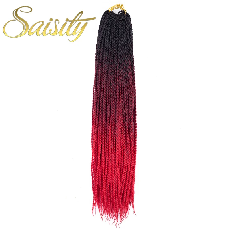 Saisity 24 дюйма Омбре Сенегальские крученые волосы на крючках косички 20 корней/упаковка синтетические плетеные волосы для женщин серый, розовый, коричневый - Цвет: M#Красный