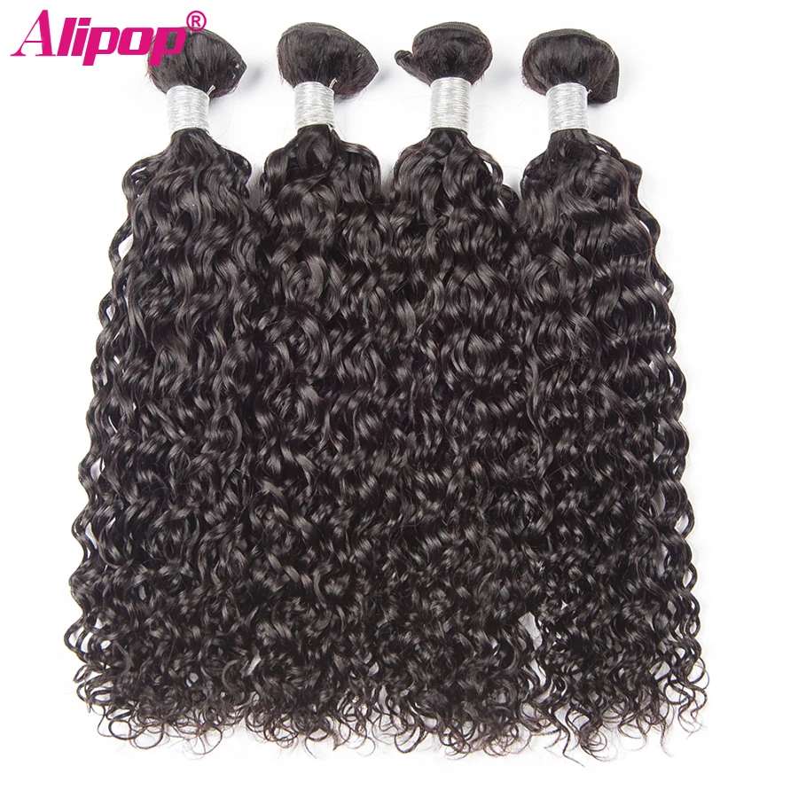 ALIPOP Water Wave Peruvian hair 4 bundles deals Remy Human Hair Bundles Hair Extensions Weaving Natural Black No sheds  (6)