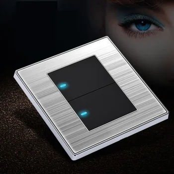 

High Quality Click Wall Switch 2 Gang 1 Way/ 2 Way Brushed Stainless Steel Panel LED Indicator Light Black Gold