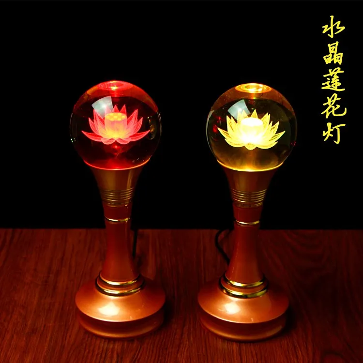 

Wholesale GOOD Buddhist articles-efficacious HOME family Protection Talisman- 7 colors Lotus Crystal Buddhist temples lamps