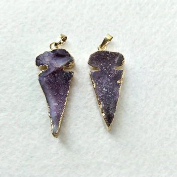 

5pcs Natural geode stone Druzy Arrowhead Pendant,Rough purple crystal druse Bead Gems Stone charm Necklace Jewelry Making PD412
