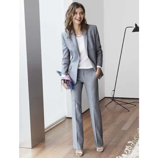 Light Gray Womens Business Suits Office Uniform Style