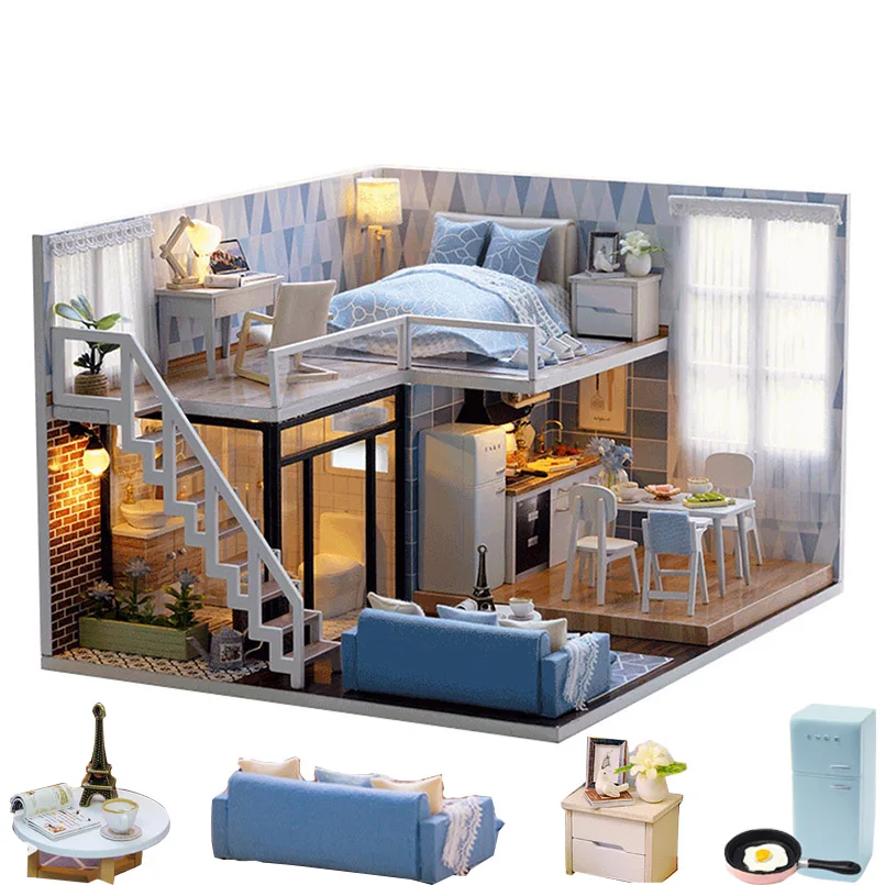

1:12 Diy Wooden Doll House DIY Dollhous Miniature House Accessories/Porcelain/Furniture Wooden Toy House Castle Toy For Children