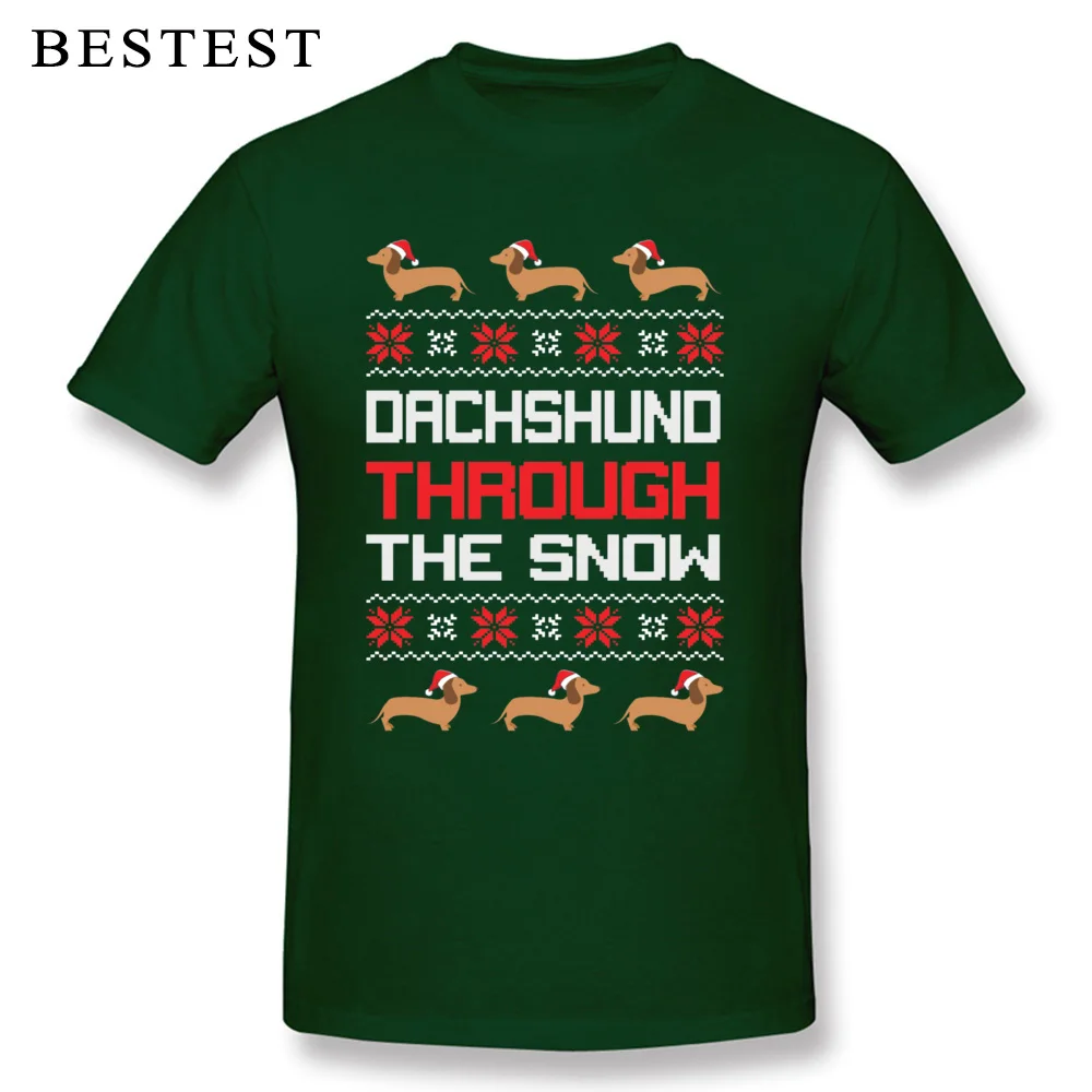 Dachshund Through The Snow 2221 O Neck Top T-shirts Summer Fall Funny Tees Short Sleeve Discount 100% Cotton Tshirts Men's Dachshund Through The Snow 2221 dark