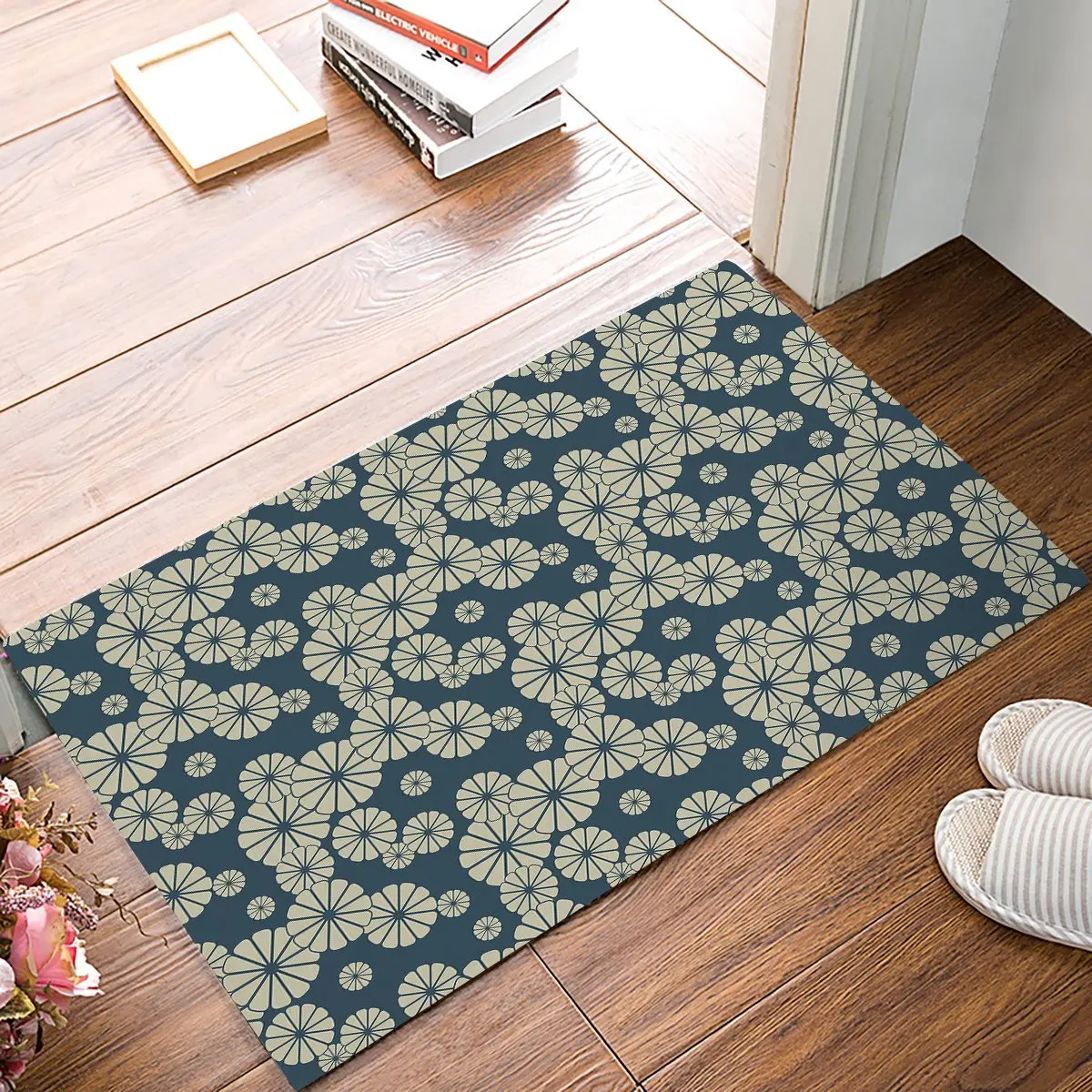 Vintage Illustration Japanese Style Flower Door Mats Kitchen Floor Bath