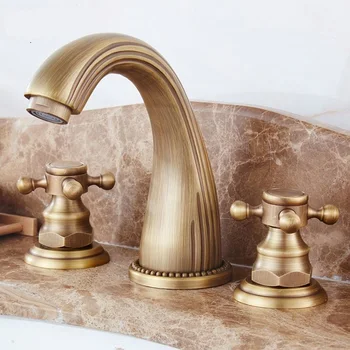 

European antique faucet retro three hole table basin basin faucet ancient cold and hot copper wash basin LU41338